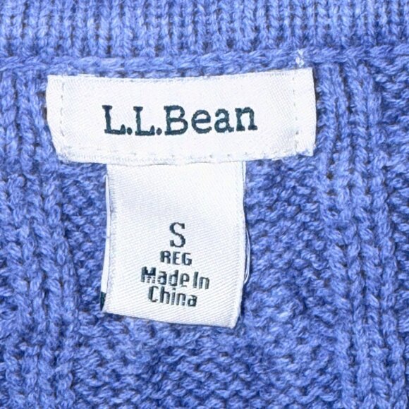 L.L. Bean Womens Cable Knit Turtleneck Sweater Small Blue 100% Cotton Comfort - Picture 5 of 5